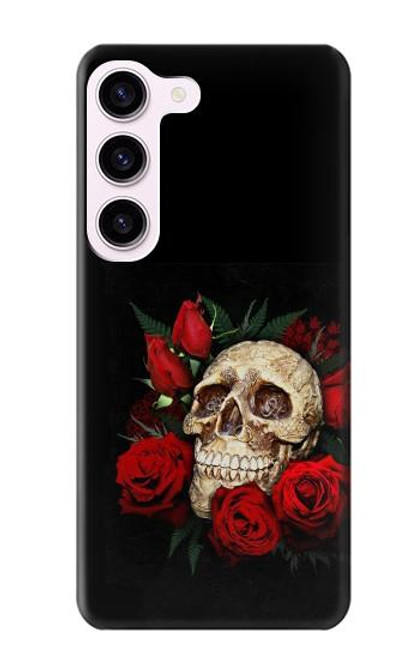 W3753 Dark Gothic Goth Skull Roses Hard Case and Leather Flip Case For Samsung Galaxy S23