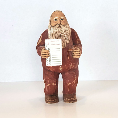 Hand Carved Check the List Santa Front View