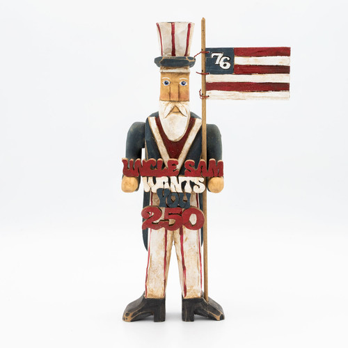 Hand Carved Uncle Sam Folk Art Figure Front View