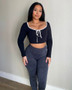 Two Toned Bow Tie Cropped Shirt