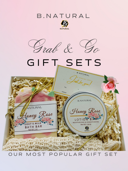 Honey Rose Grab & Go Gift Set
Luxury Bath Bar/Lotion Bar/Travel Bag