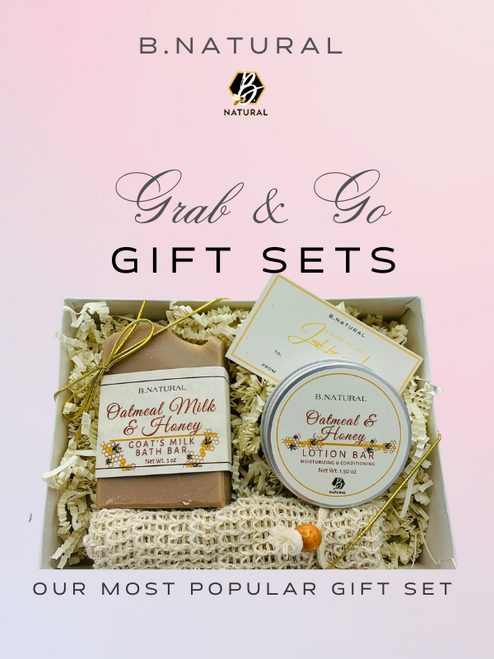 Oatmeal Milk & Honey Grab and Go Gift Set
Bath Bar/Lotion Bar/Loofah Bag