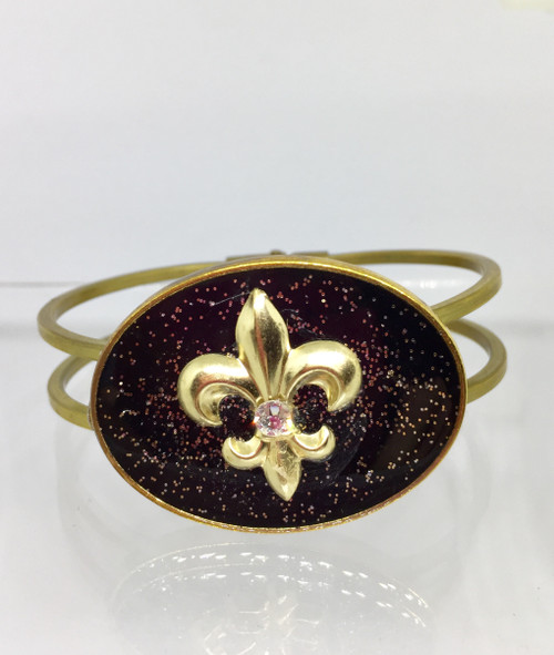 Brenda Wolfe | Black & Gold Fleur de' Lis 1 1/2" Oval Brass Hinge Bracelet