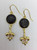 Judy -Black/ Gold Fluer de lis drop earrings w/ Swarovski crystals- Length 2"