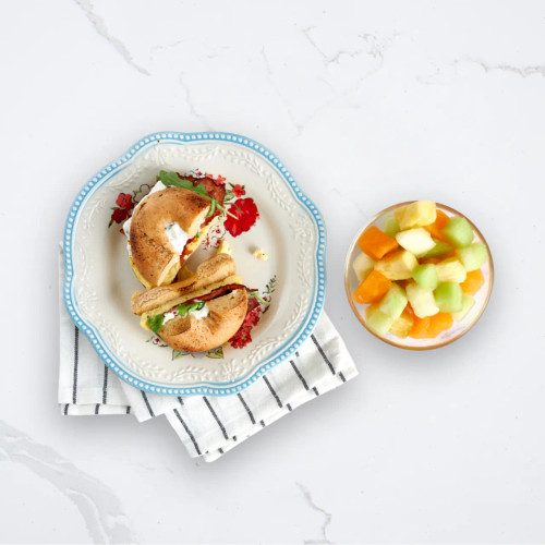 Vegetarian Bacon & Egg Bagel Sandwich with Fruit - Seattle Suttons Healthy Eating