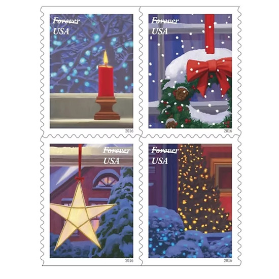 Holiday Windows 2016, Discounted Forever Stamps