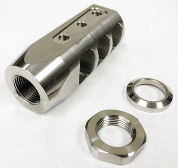 Muzzle Brake - Compact STAINLESS STEEL Muzzle Brake 5/8-24 w/ Jam nut & crush washer AR10 308 Muzzle Brake - Compact STAINLESS STEEL Muzzle Brake 5/8-24 w/ Jam nut & crush washer AR10 308