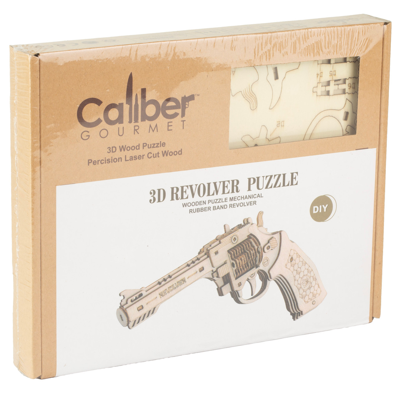 Caliber Gourmet Wood Revolver Puzzle, Rubber Band Gun Kit