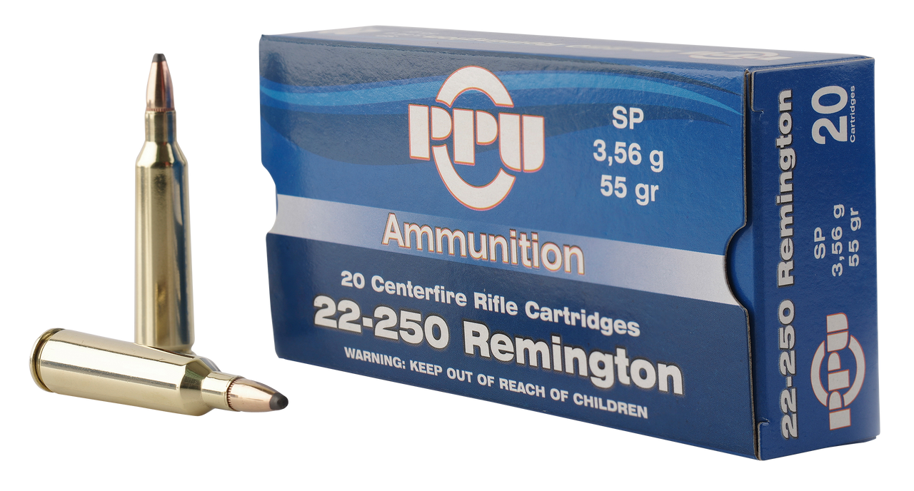 PPU Standard Rifle 22-250 Remington 55gr, Soft Point, 20rd Box - Impact ...