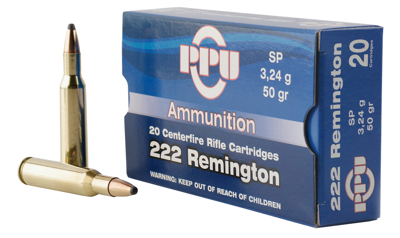 PPU Standard Rifle .222 Rem, 50gr, Soft Point, 20rd Box - Impact Guns