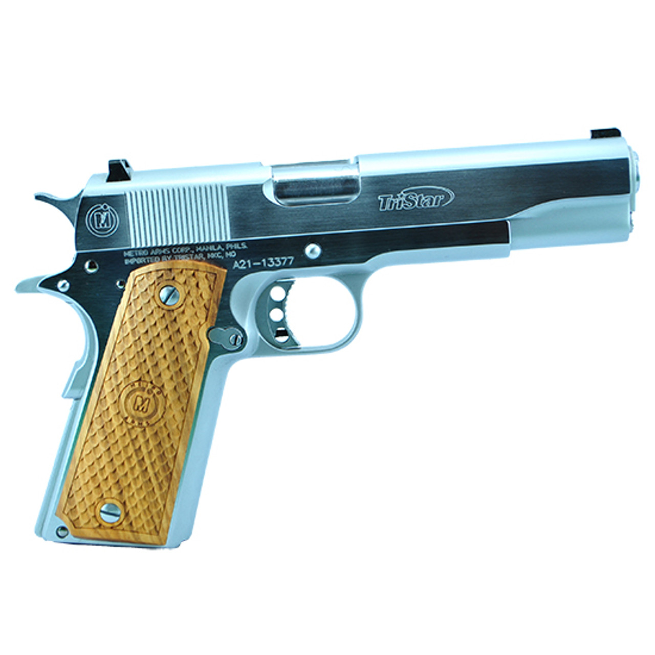 American Classic Government 1911, 9mm, 5 Barrel, Chrome Finish, Silver,  Fixed Sights, Manual Thumb Safety, 8rd - Impact Guns