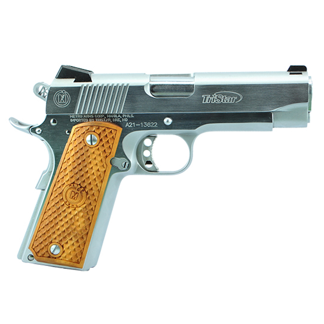 American Classic Commander 1911, Metal Frame Pistol, 45 ACP, 4.25 Barrel,  Chrome Finish, Silver, Novak-Style Sights, Manual Thumb Safety, 8rd -  Impact Guns