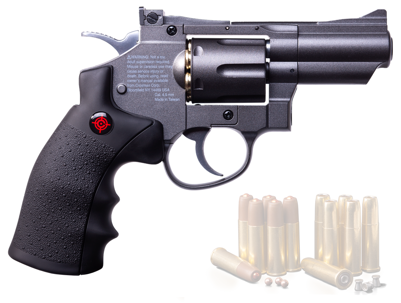 Crosman CO2 Powered Duel Snub Nose Revolver, 177 BB, 177 Pellet, 6