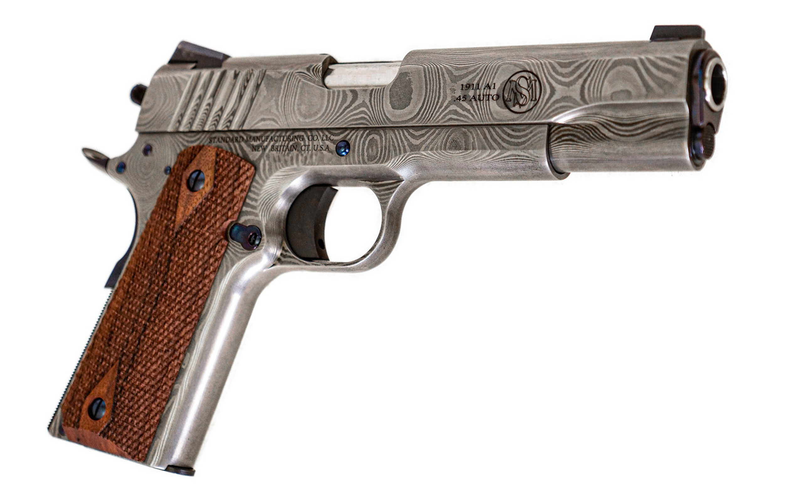 Standard Mfg 1911 Damascus Steel 45 Acp 5 Barrel Walnut Grips 7rd Impact Guns 6225