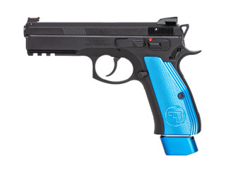 CZ 75 SP-01 Competition Blue 9mm, 4.6" Barrel, Red FO Front, Blue Alumnium Grips, Black, 21rd