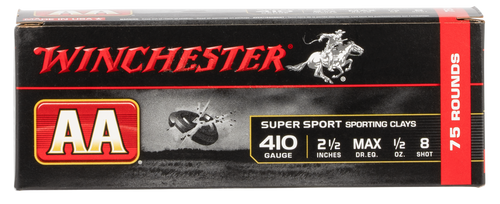 Winchester AA Sporting Clay 410 Ga, 2.50", 1/2oz, 8 Shot, 75rd Box (Value Pack) Winchester AA Sporting Clay 410 Ga, 2.50", 1/2oz, 8 Shot, 75rd Box (Value Pack)
