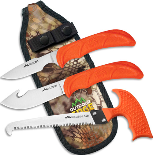 Outdoor Edge Wild Guide, Fixed Blade Knife Set, Orange Handles