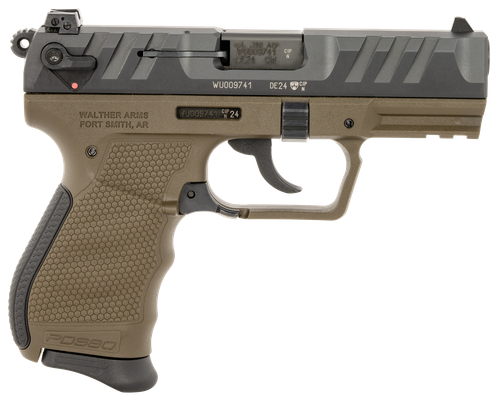 Walther PD380 380 ACP, 3.7" Barrel, Military Green Grip, Black Slide, 9rd