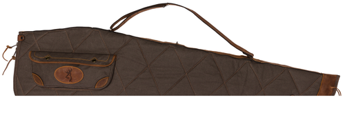 Browning Lona Rifle Case, 48", Flint with Brown Trim, Canvas with Foam Padding, Double-Pull Zipper & Snap Closure Side Pocket with Cartridge Loops
