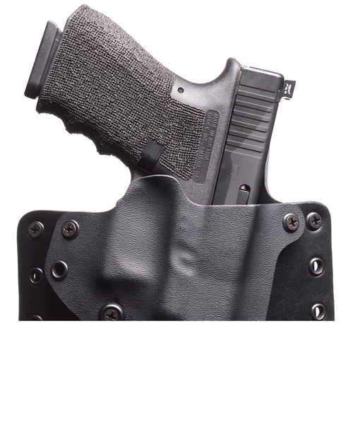 BlackPoint Tactical Leather Wing Outside Waistband Holster, Fits Glock 19/23/32, Black Kydex & Leather, with 1.75" Belt Loops, 15 Degree Cant
