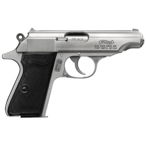 Walther PP 380 ACP, 3.9" Barrel, Stainless Steel Frame, Black Grip, 7rd