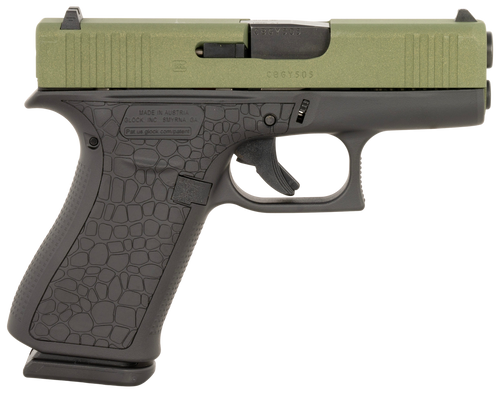 Glock 43x 9mm, 3.41" Barrel, Bayou Green Slide, Black Textured Grip, 10rd