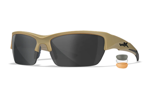 Wiley X Valor Safety Glasses, Smoke Gray, Clear and Light Rust Lenses, Matte Tan Frame