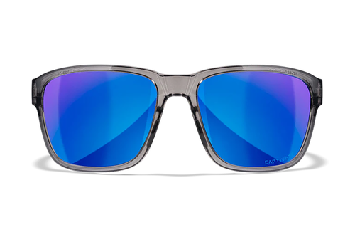Wiley X Trek Captivate Polarized Safety Sunglasses, Blue Mirror Lens, Gloss Crystal Dark Grey Frame