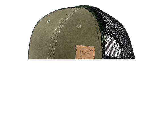 Glock Chino Olive Green/Black Mesh Hat Leather-Like Glock Shield Patch