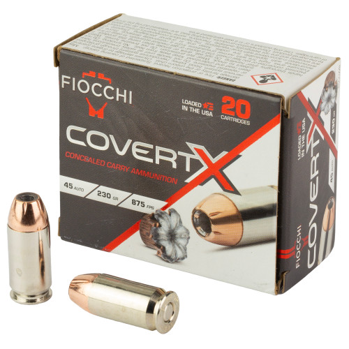 Fiocchi Ammunition COVERT X, 45 ACP, 230gr, Jacketed Hollow Point, 20rd Box