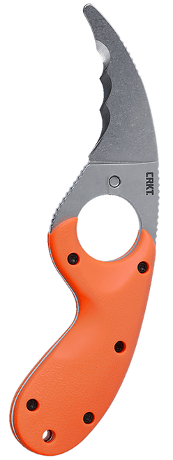 CRKT Bear Claw Knife, 2.39" Stonewashed AUS-8 Hawkbill, Veff Serrations, Blaze Orange GRN Handle