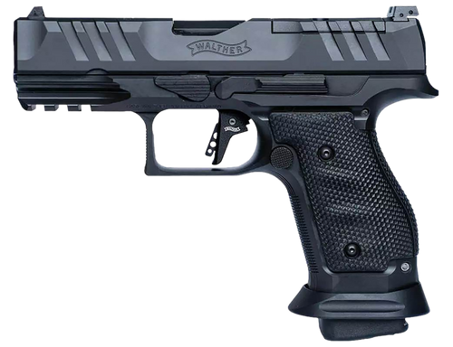 Walther PDP Pro Compact Frame 9MM 18+1 4" Barrel, Black Optic Cut/Serrated Steel Slide, Black Steel Frame W/Picatinny Rail, Textured Wraparound Grip