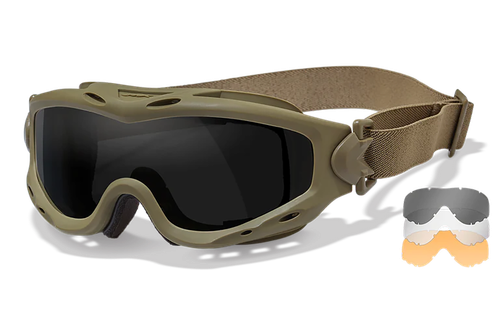 Wiley X Spear Goggles, Smoke Gray, Clear and Light Rust Lenses, Tan Frame