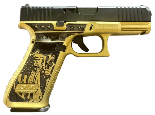 Glock 45 9mm Gen5 MOS Don Wick, 4.02" Black GMB Barrel, Black nDLC, Serrated, Gold Trump Engraving, Picatinny, 17rd