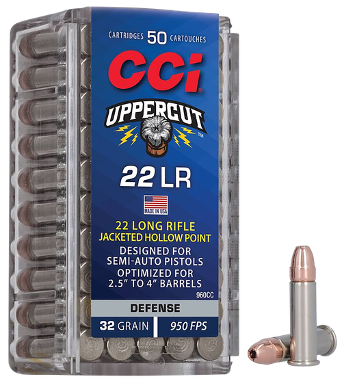 CCI Ammunition Uppercut For Short Barrels 22 LR 32gr, Copper Plated Hollow Point, 50rd Box