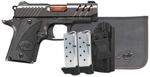 Kimber Micro 9 Bundle, 3.15" Rose TiN Match Grade Barrel, KimPro II Gray Lightening Cut/Serrated SS Slide, Kimpro II Gray Alum, Black Grip, 7 Rd