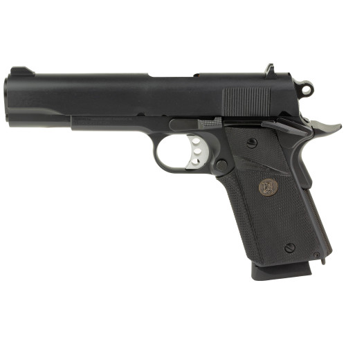 MAC 1911 Meusoc 45 ACP 8rd, 5" Black Target Crown Barrel, QPQ Tenifer Cerakote Steel Serrated Slide, QPQ Tenifer Cerakote Steel Frame Beavertail, Black Pachmayr Grip