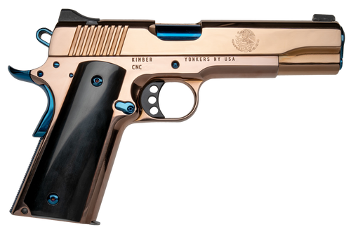 CNC Kimber 1911 El Rey 38 Super, 5" Barrel, Blue PVD Barrel, Rose Gold PVD Serrated Slide & Frame, Black Kirinite Presentation Grip, 7rd