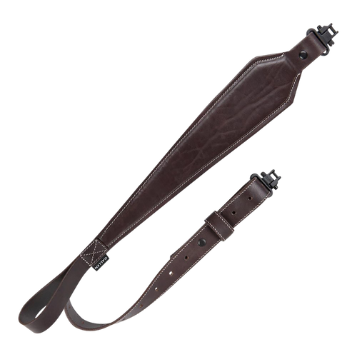 Heritage Cases Plain Dark Leather  Sling Heavy Duty Swivels, Dark Mahogany Leather, Adjustable Length 28" to 35", 3" Wide