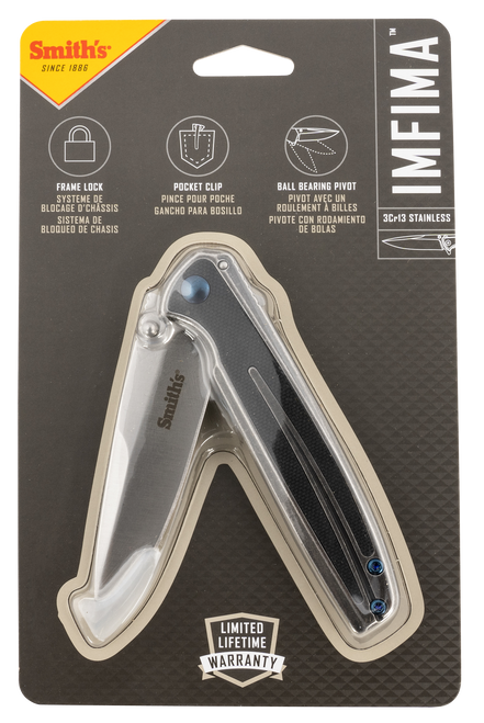 Smiths Products Imfima 3.26" Folding Drop Point Plain Bead Blasted 3Cr13MoV SS Blade/ Bead Blasted Stainless Steel Handle Includes Pocket Clip