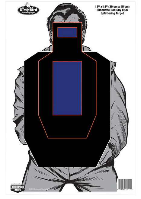 Birchwood Casey Dirty Bird Bad Guy Silhouette Tagboard Hanging Pistol 12" x 18" Black/Blue/White 100 Per Pkg