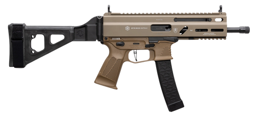 Grand Power SP9A1 Stribog 9mm, 8" Threaded Barrel, M-LOK, Flat Dark Earth, Picatinny Rail, Black SB Tactical Brace, 30rd