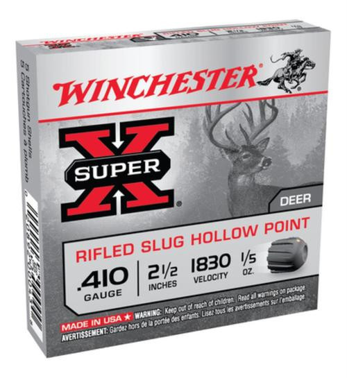 Winchester Super-X Rifled Lead 410 Ga, 2.5", 1/5oz, Slug, 5rd Box