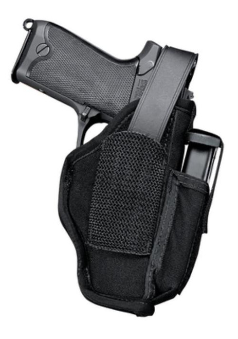 Uncle Mike's Hip Holster, MAG Pouch 15, 3.75-4.5" Barrel Large Auto, Black Nylon