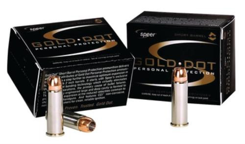 Speer Gold Dot .40 SW 180 Gr, Hollow Point For Short Barrels, 20rd Box, 25 Box/Case Speer Gold Dot .40 SW 180 Gr, Hollow Point For Short Barrels, 20rd Box, 25 Box/Case