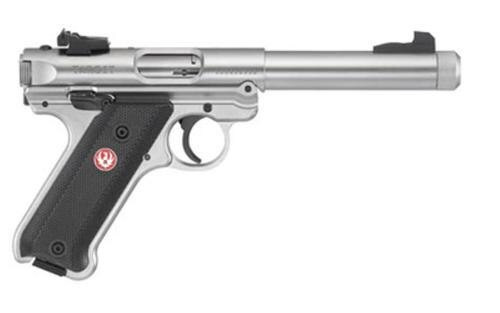 Ruger Mark IV Target, 22LR, 5.5", 10rd, Stainless Steel, Adjustable Rear Sight, Checkered Grip