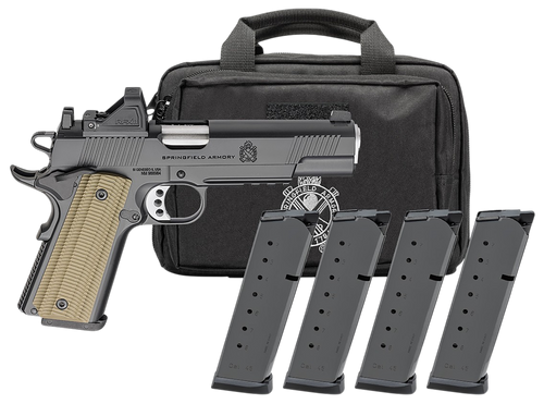 Springfield 1911 Operator AOS Optic Gear Pac 9mm 5" Match Grade Barrel, Serrated Slide, Black Cerakote Frame, VZ G10 Grip, Viridian RFX-11 Green Dot, 8 Rd