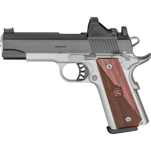 Springfield 1911 Ronin AOS Optic Gear Pac 9mm 4.25" Match Grade Barrel, Blued Serrated Slide, Crossed Cannon Wood Laminate Grip, Viridian RFX-11 Green Dot, ( Rd