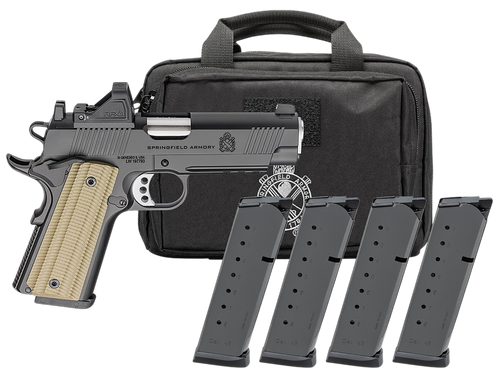 Springfield Operator AOS Optic Pacjage 1911 Commander Size, 9mm, 4.25" Match Grade Barrel, Black, VZ G10 Grips, Tritium Front Sight, Tactical Rack, Ambi Thumb Safety, Viridian RFX-11 Red Dot