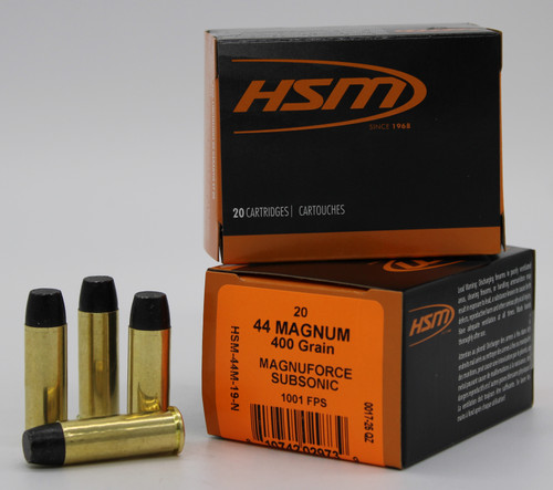 HSM 44RemMag Subsonic 400gr Hard Cast Long Flat Nose 20 Per Box/20 Case